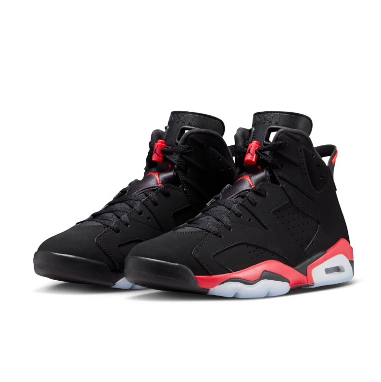 Jordan Black and Red High-Top Sneakers with Icy Blue Sole Accents