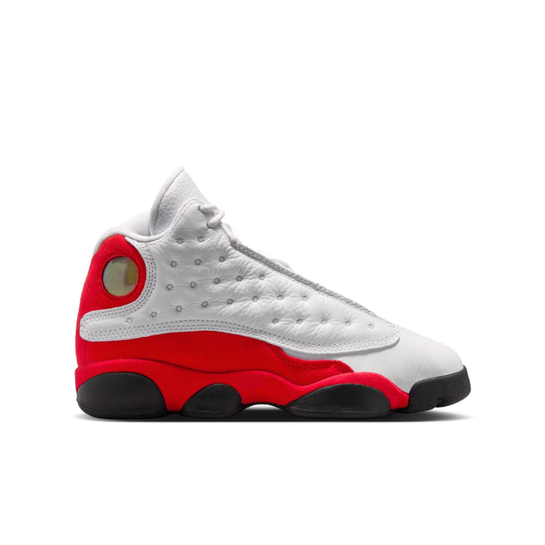 Jordan White and Red High-Top Sneakers with Dimpled Side Panels