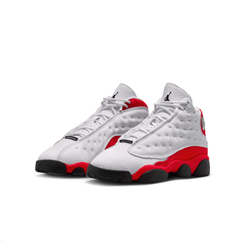 Jordan White and Red High-Top Sneakers with Dimpled Side Panels