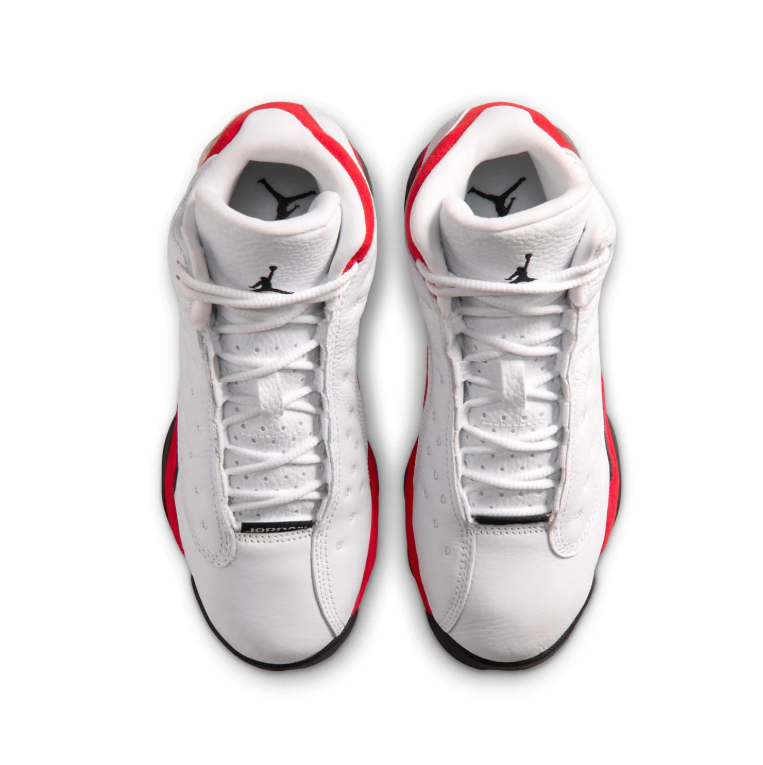 Jordan White and Red High-Top Sneakers with Dimpled Side Panels