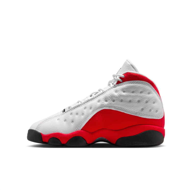 Jordan White and Red High-Top Sneakers with Dimpled Side Panels