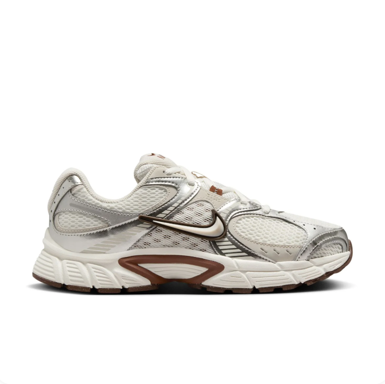Nike Cream and Metallic Silver Mesh Sneakers with Brown Accents