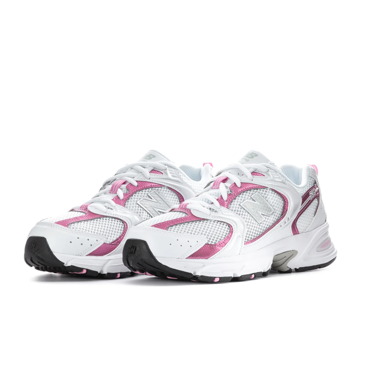 New Balance 530 White and Metallic Pink Low-Top Sneakers