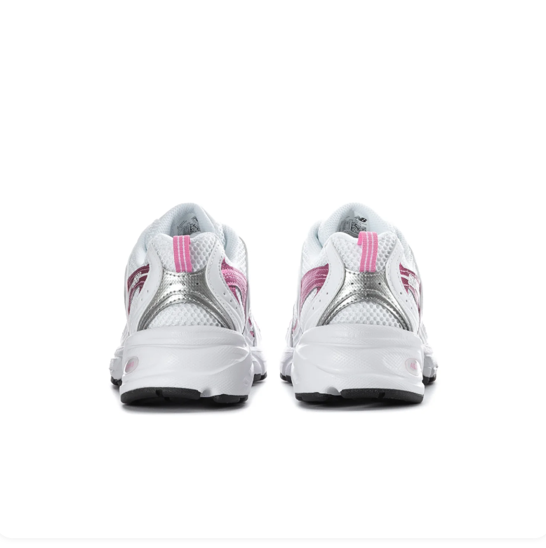 New Balance 530 White and Metallic Pink Low-Top Sneakers