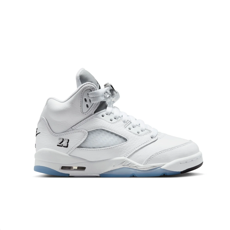 Air Jordan 5 High-Top Sneakers – White with Black Details and Icy Blue Sole