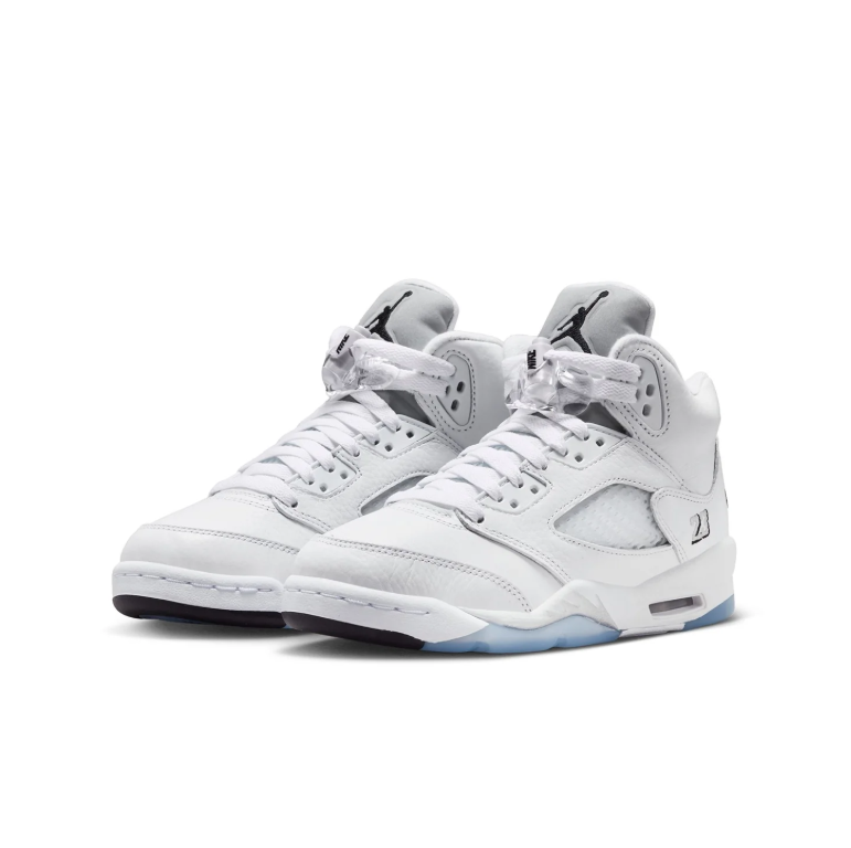 Air Jordan 5 High-Top Sneakers – White with Black Details and Icy Blue Sole