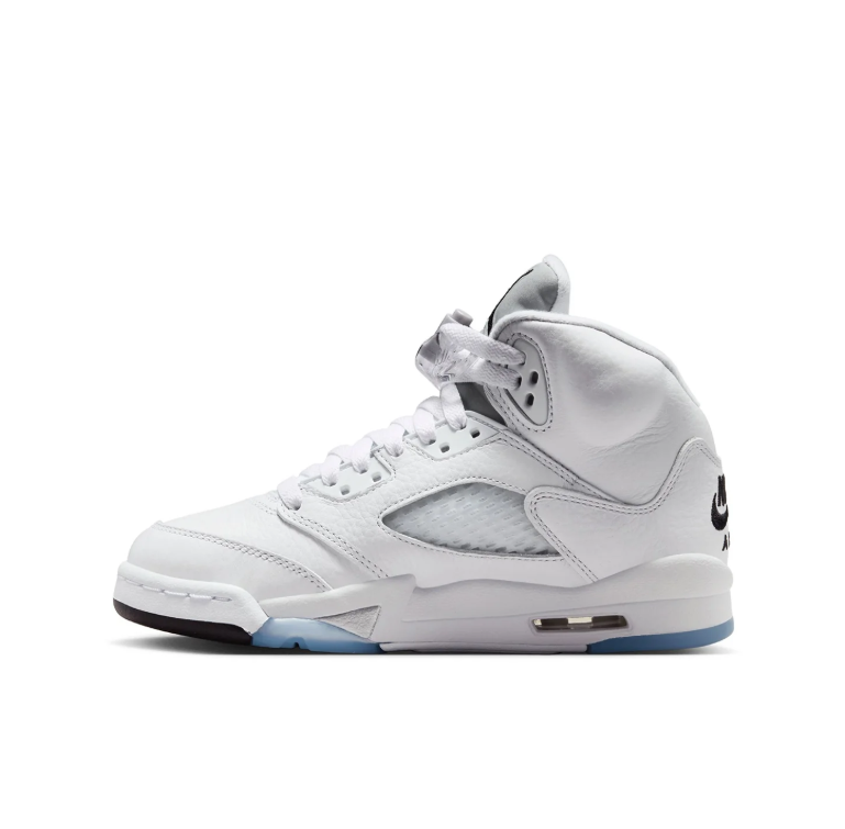 Air Jordan 5 High-Top Sneakers – White with Black Details and Icy Blue Sole