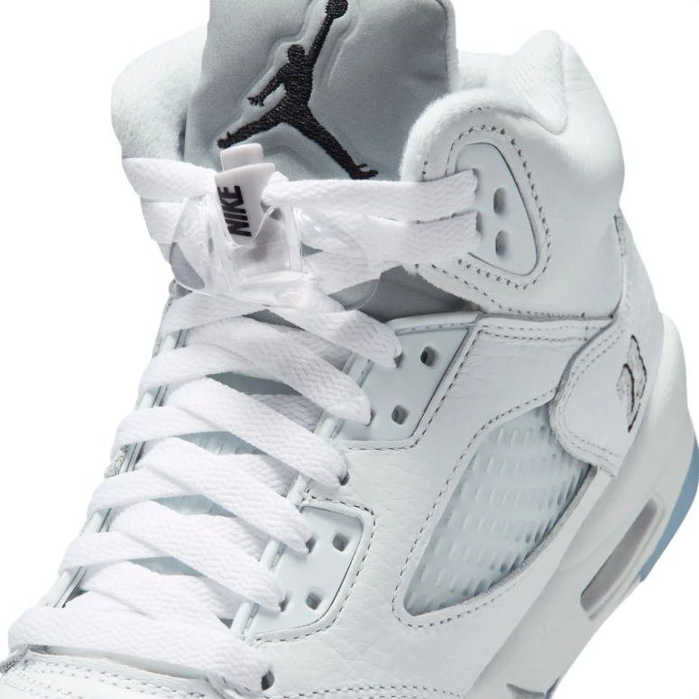Air Jordan 5 High-Top Sneakers – White with Black Details and Icy Blue Sole
