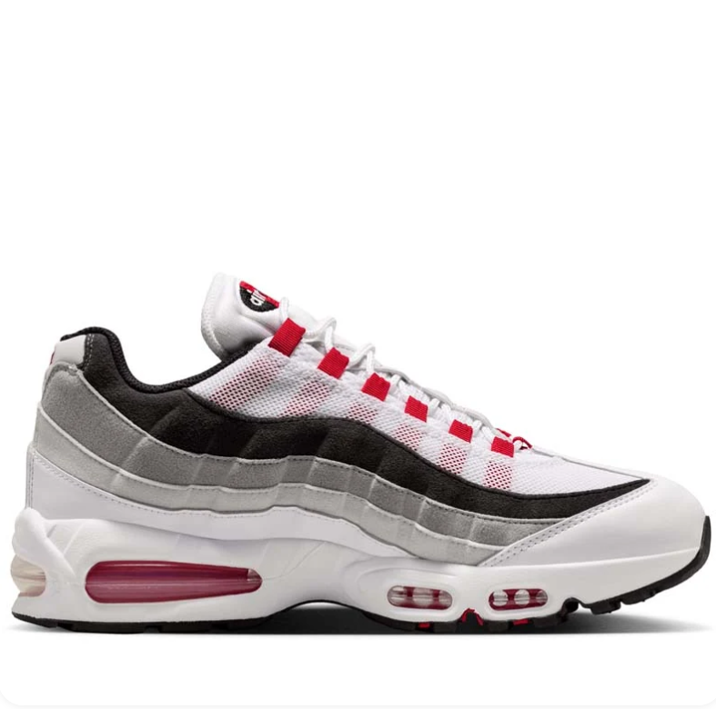 Nike Air Max White, Grey and Black Low-Top Sneakers with Red Accents
