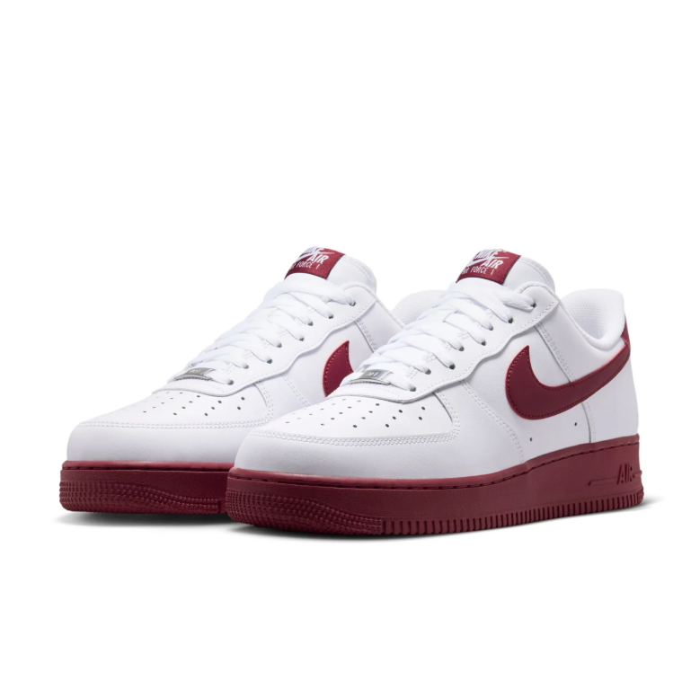 Nike White Low-Top Sneakers with Burgundy Swoosh and Soles
