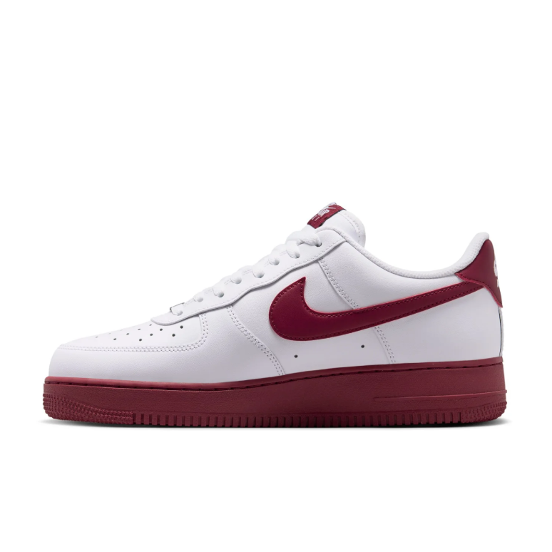 Nike White Low-Top Sneakers with Burgundy Swoosh and Soles