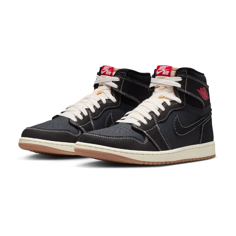 Air Jordan 1 High-Top Sneakers – Black with Contrast Stitching and Gum Sole