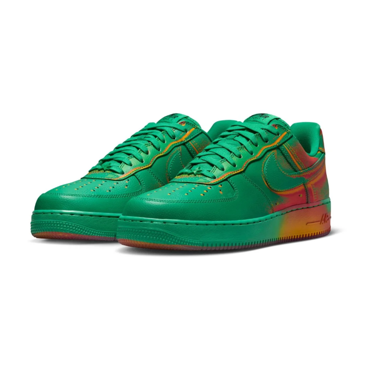 Nike Green Low-Top Sneakers with Red and Orange Gradient Details