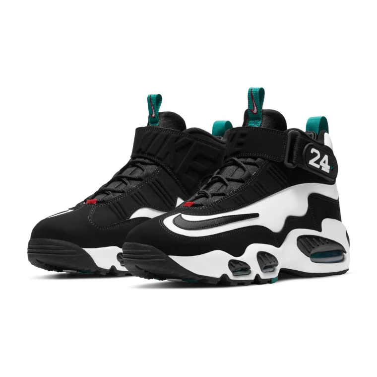 Nike Black and White High-Top Sneakers with 24 Ankle Strap and Green Accents