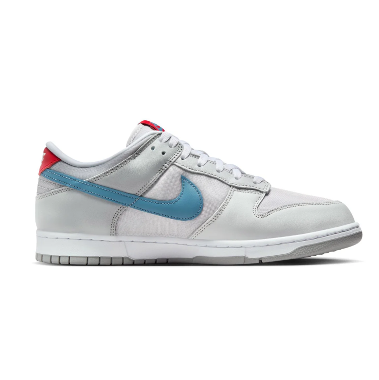 Nike Dunk Low Sneakers – Light Gray and White with Blue and Red Accents