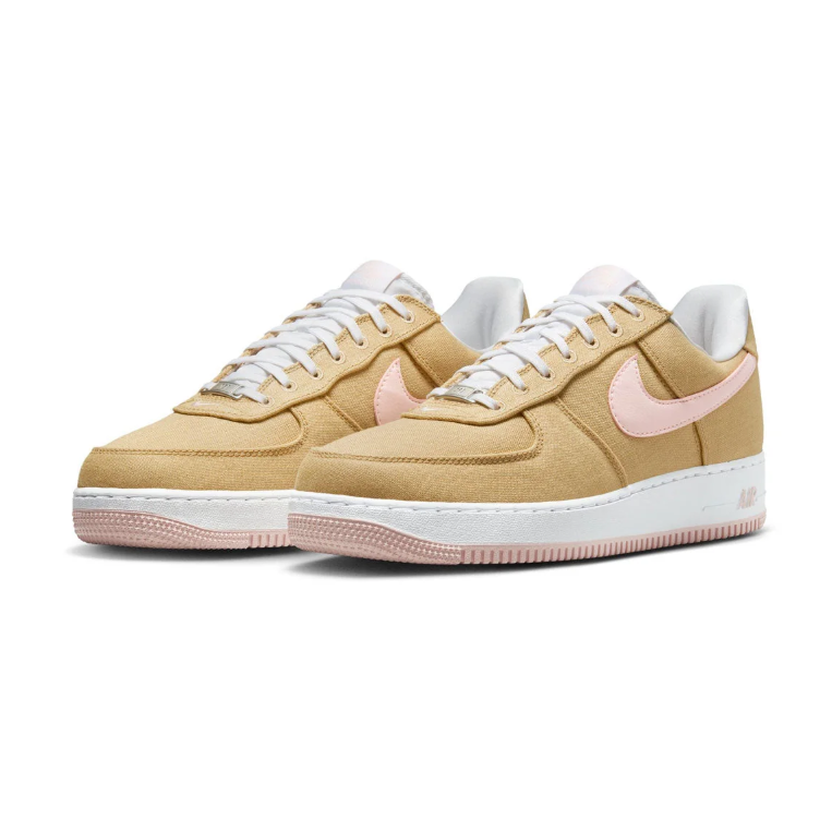 Nike Air Force 1 Low Sneakers – Tan with Pale Pink Swooshes
