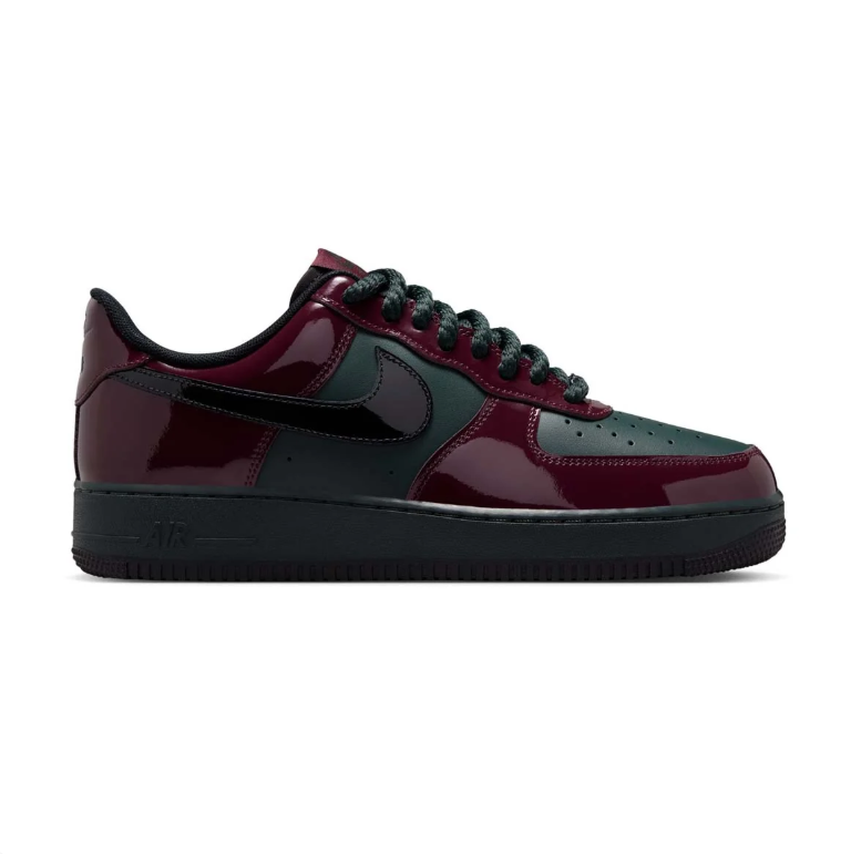 Nike Air Force 1 Low Sneakers – Glossy Burgundy and Dark Green with Black Sole
